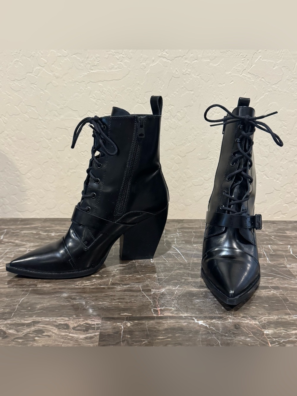 AllSaints Bianca Point Toe Patent Leather Boots - Picture 13 of 13